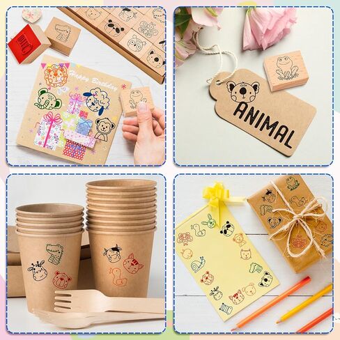 Whaline 29 Pcs Expression Wooden Rubber Stamps with Ink Pads Funny Cartoon Face Expression DIY Craft Stamps for Party Decor Scrapbooking Cards Making in Saudi Arabia