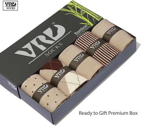 VRD SOCKS Bamboo Men’s Dress Socks, 5 Pairs Argyle Crew Socks, Moisture Wicking, Mens Mid-calf Socks, Mens Socks Size 8-13 in Saudi Arabia