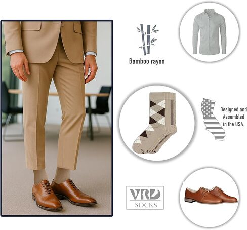 VRD SOCKS Bamboo Men’s Dress Socks, 5 Pairs Argyle Crew Socks, Moisture Wicking, Mens Mid-calf Socks, Mens Socks Size 8-13 in Saudi Arabia