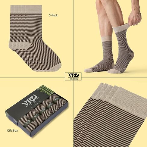 VRD SOCKS Bamboo Men’s Dress Socks, 5 Pairs Argyle Crew Socks, Moisture Wicking, Mens Mid-calf Socks, Mens Socks Size 8-13 in Kuwait