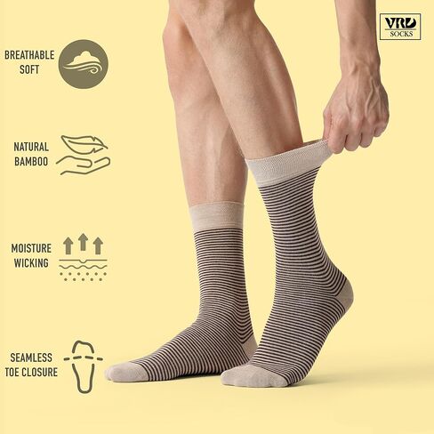 VRD SOCKS Bamboo Men’s Dress Socks, 5 Pairs Argyle Crew Socks, Moisture Wicking, Mens Mid-calf Socks, Mens Socks Size 8-13 in Kuwait