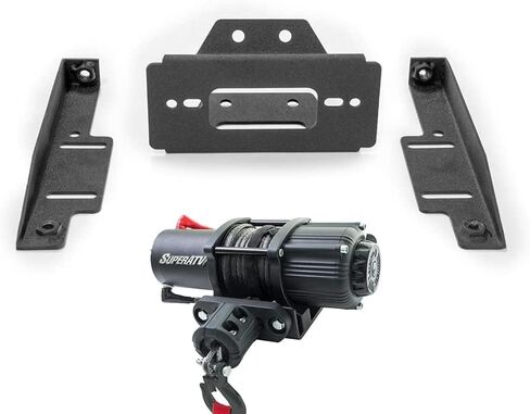 SuperATV Black Ops 3500 lb Winch with Winch Mounting Plate for 2011-2014 Polaris RZR XP 900 | 2012-2014 RZR XP 4 900 | 3/16" Steel Plating | Complete Polaris RZR Winch Kit Ready to Install! in Saudi Arabia