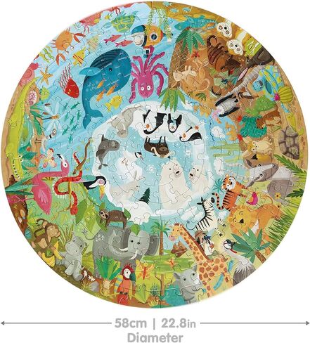 boppi World Map Round Jigsaw Puzzle with 100% Recycled Card 150 Pieces with Animals for Children 5 6 7 8 Years 58cm Diameter in Kuwait