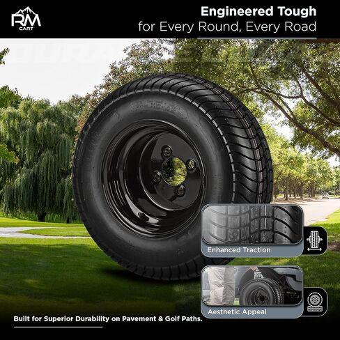 RM Cart 10" Steel Gloss Black on 205/65-10 LSI Elite 4-Ply Tires (Set of 4) | Golf Cart Tires and Wheels Combo with Standard Lug Nuts in Saudi Arabia