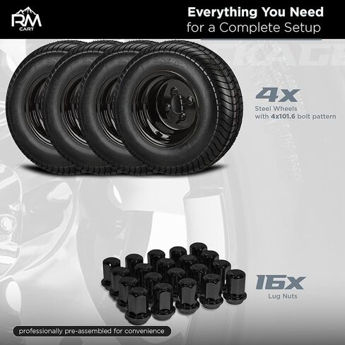 RM Cart 10" Steel Gloss Black on 205/65-10 LSI Elite 4-Ply Tires (Set of 4) | Golf Cart Tires and Wheels Combo with Standard Lug Nuts in Saudi Arabia