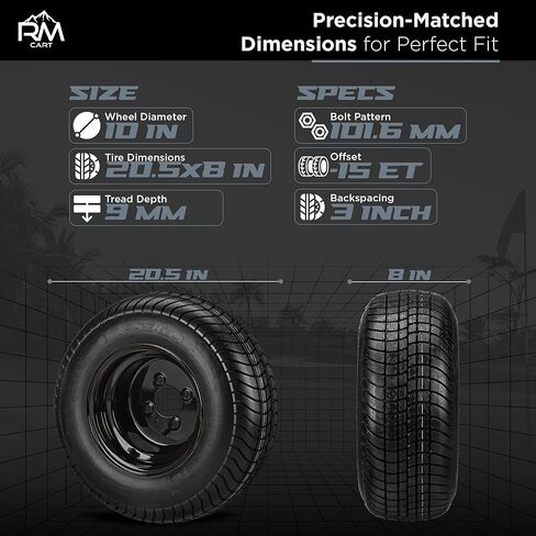 RM Cart 10" Steel Gloss Black on 205/65-10 LSI Elite 4-Ply Tires (Set of 4) | Golf Cart Tires and Wheels Combo with Standard Lug Nuts in Saudi Arabia