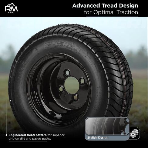 RM Cart 10" Steel Gloss Black on 205/65-10 LSI Elite 4-Ply Tires (Set of 4) | Golf Cart Tires and Wheels Combo with Standard Lug Nuts in Saudi Arabia
