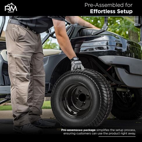 RM Cart 10" Steel Gloss Black on 205/65-10 LSI Elite 4-Ply Tires (Set of 4) | Golf Cart Tires and Wheels Combo with Standard Lug Nuts in Saudi Arabia