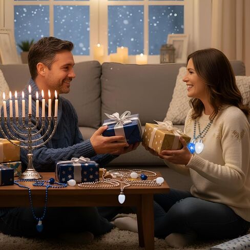 12 Pcs Hanukkah Light up Beads Necklace Bulk LED Hanukkah Lanyard Bulb Necklaces with 3 Light Modes Glow Tossing Beads Accessories for Christmas Chanukah Party Favors Supplies(Blue, White) in Saudi Arabia