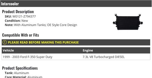 Intercooler - Compatible with 1999-2003 Ford F-350 Super Duty 7.3L V8 Turbo Diesel in Saudi Arabia