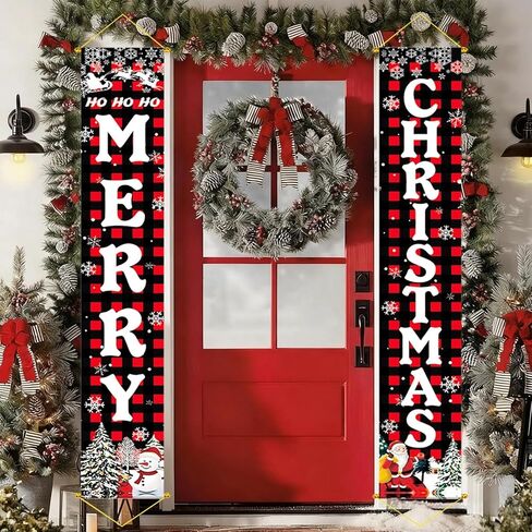 زينة باب شرفة عيد الميلاد المثالية المُحدثة، مقاس كبير 71 × 12 بوصة، لافتة عيد ميلاد سعيد ممتازة، بدون تصميم يدوي، تصميم كلاسيكي، قماش عالي الجودة، طباعة عالية الدقة، مثالية لزينة عيد الميلاد الخارجية في الأماكن المغلقة in Kuwait