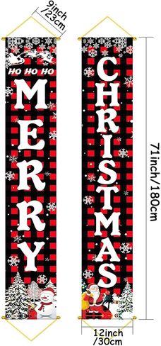 زينة باب شرفة عيد الميلاد المثالية المُحدثة، مقاس كبير 71 × 12 بوصة، لافتة عيد ميلاد سعيد ممتازة، بدون تصميم يدوي، تصميم كلاسيكي، قماش عالي الجودة، طباعة عالية الدقة، مثالية لزينة عيد الميلاد الخارجية في الأماكن المغلقة in Kuwait