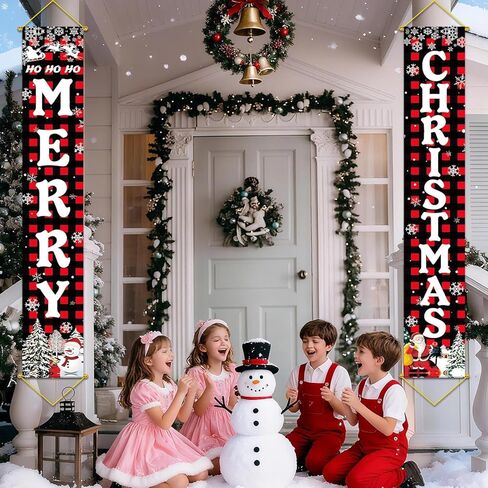 زينة باب شرفة عيد الميلاد المثالية المُحدثة، مقاس كبير 71 × 12 بوصة، لافتة عيد ميلاد سعيد ممتازة، بدون تصميم يدوي، تصميم كلاسيكي، قماش عالي الجودة، طباعة عالية الدقة، مثالية لزينة عيد الميلاد الخارجية في الأماكن المغلقة in Kuwait