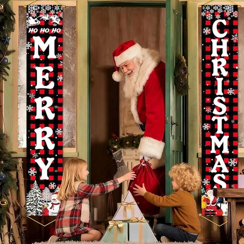 زينة باب شرفة عيد الميلاد المثالية المُحدثة، مقاس كبير 71 × 12 بوصة، لافتة عيد ميلاد سعيد ممتازة، بدون تصميم يدوي، تصميم كلاسيكي، قماش عالي الجودة، طباعة عالية الدقة، مثالية لزينة عيد الميلاد الخارجية في الأماكن المغلقة in Kuwait