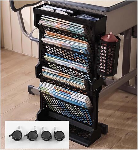 6-Tier Rolling Bookshelf Cart with Wheels - Mobile Black Magazine Rack for Bedroom Living Room & Home School - Stylish & Functional Book Storage Solution in Saudi Arabia
