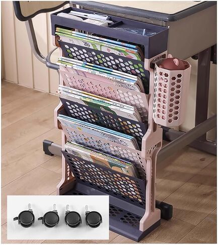 6-Tier Rolling Bookshelf Cart - Mobile Book with Wheels for Bedroom Living Room Home & School - Black Magazine Rack Storage Solution in Saudi Arabia