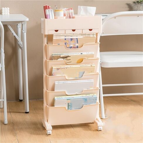 Rolling Book Cart with Wheels Large Capacity Mobile Bookshelf Magazine Rack for Office & Library Storage Pink Desk for Classroom & Home Use in Saudi Arabia
