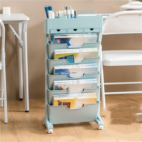 Pink Rolling Book Cart with Wheels Large Capacity Mobile Storage Shelf Magazine Rack for Office & Library Versatile Book and Desk Caddy in Saudi Arabia