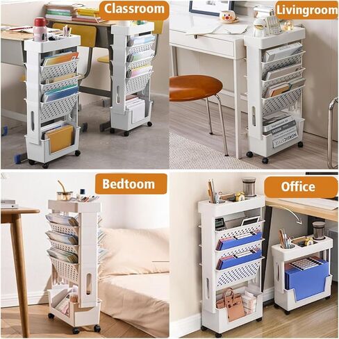 Mobile Standing Bookshelf Cart for Students Multi Purpose Magazine Shelf and Sundries Storage Unit with Rolling File Shelves for Office Green Color in Saudi Arabia