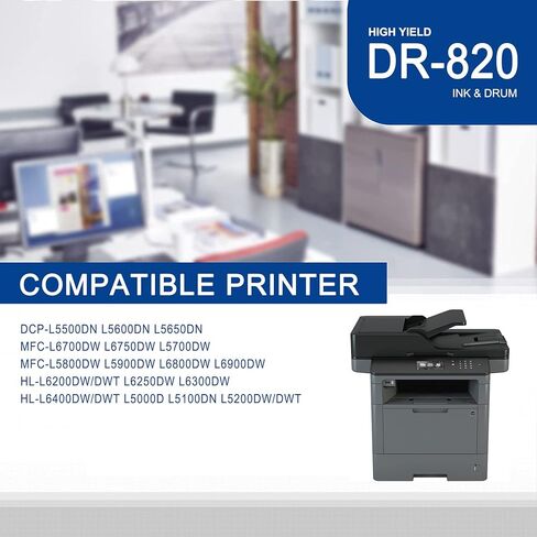 1 Pack DR820 DR-820 Black Drum Unit Compatible DR820 Replacement for Brother DCP-L5500DN L5600DN MFC-L6700DW L6750DW L5700DW L5800DW L5900DW L6800DW HL-L6200DW/DWT L6250DW L6400DW/DWT L5100DN Printe in Saudi Arabia