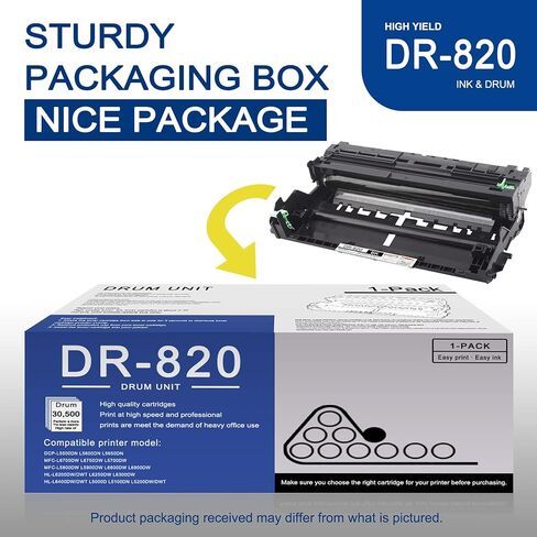 1 Pack DR820 DR-820 Black Drum Unit Compatible DR820 Replacement for Brother DCP-L5500DN L5600DN MFC-L6700DW L6750DW L5700DW L5800DW L5900DW L6800DW HL-L6200DW/DWT L6250DW L6400DW/DWT L5100DN Printe in Saudi Arabia