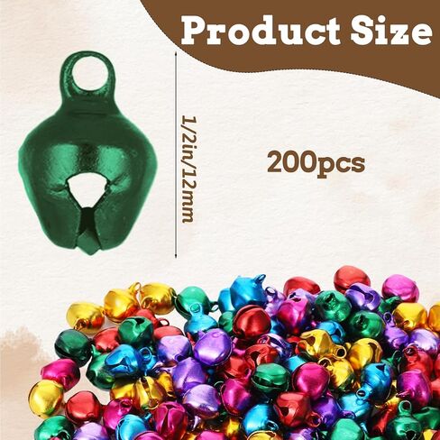 200 قطعة من أجراس الحرف اليدوية مقاس 1/2 بوصة أجراس عيد الميلاد جرس صغير لصياغة ديكورات صغيرة للحرف اليدوية الصغيرة لتزيين عيد الميلاد، المنزل، الحيوانات الأليفة، الحفلات، المهرجانات، DIY (متعدد الألوان) in Kuwait