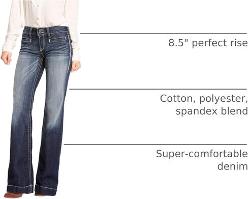 Ariat Female Trouser Mid Rise Stretch Entwined Wide Leg Jean Marine 28 in Saudi Arabia