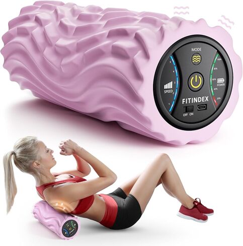 FITINDEX Electric Foam Roller 4-Speed Vibrating Yoga Massage Muscle Roller, Deep Trigger Point Sports Massage, High-Intensity Massager Roller with Rechargeable Function - Black in Kuwait
