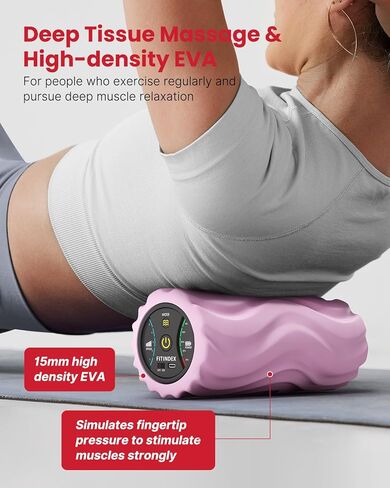 FITINDEX Electric Foam Roller 4-Speed Vibrating Yoga Massage Muscle Roller, Deep Trigger Point Sports Massage, High-Intensity Massager Roller with Rechargeable Function - Black in Kuwait