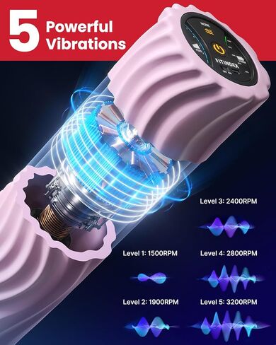 FITINDEX Electric Foam Roller 4-Speed Vibrating Yoga Massage Muscle Roller, Deep Trigger Point Sports Massage, High-Intensity Massager Roller with Rechargeable Function - Black in Kuwait