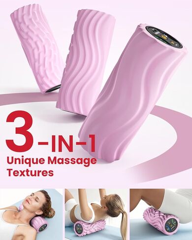 FITINDEX Electric Foam Roller 4-Speed Vibrating Yoga Massage Muscle Roller, Deep Trigger Point Sports Massage, High-Intensity Massager Roller with Rechargeable Function - Black in Kuwait