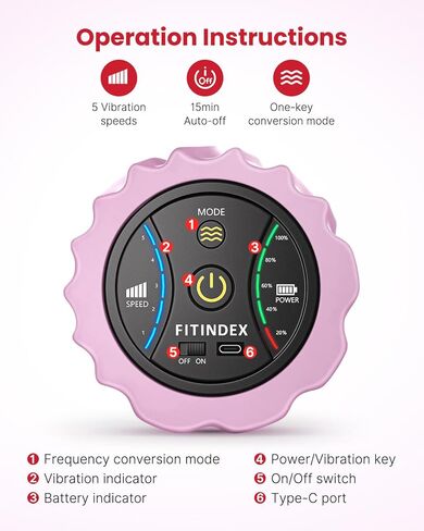 FITINDEX Electric Foam Roller 4-Speed Vibrating Yoga Massage Muscle Roller, Deep Trigger Point Sports Massage, High-Intensity Massager Roller with Rechargeable Function - Black in Kuwait