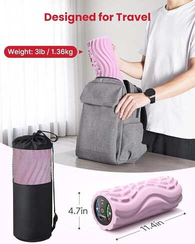 FITINDEX Electric Foam Roller 4-Speed Vibrating Yoga Massage Muscle Roller, Deep Trigger Point Sports Massage, High-Intensity Massager Roller with Rechargeable Function - Black in Kuwait