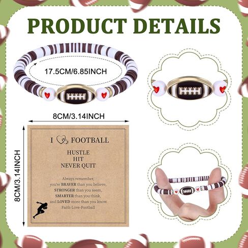 20 Set Bracelets Bulk Adjustable Sport Beaded Bracelets Gifts with Motivational Cards Sports Party Favors for Women Men Lovers Team Players Coaches in Saudi Arabia