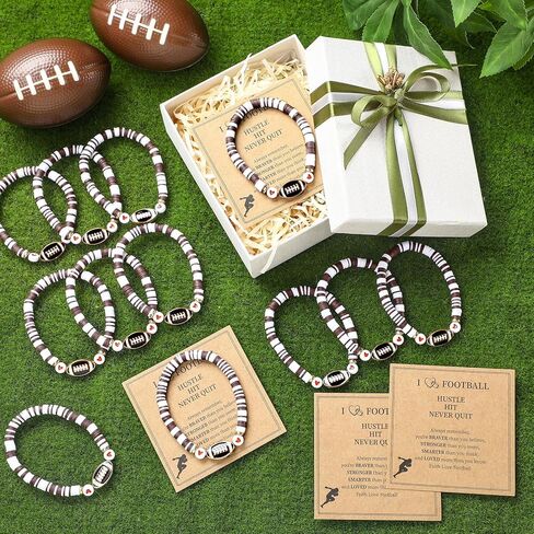 20 Set Bracelets Bulk Adjustable Sport Beaded Bracelets Gifts with Motivational Cards Sports Party Favors for Women Men Lovers Team Players Coaches in Saudi Arabia