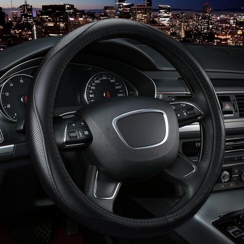 غطاء عجلة قيادة كافيك، عالمي 15 بوصة، جلد ميكروفايبر، مضاد للانزلاق، عديم الرائحة، خطوط سوداء in Kuwait