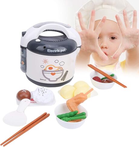 لعبة طبخ الأرز للأطفال، محاكاة الصوت، مجموعة أدوات طبخ المطبخ البلاستيكية للأطفال، مجموعة كاملة باللون الرمادي مع أطباق أوعية مغرفة الأرز والمواد الغذائية in Kuwait
