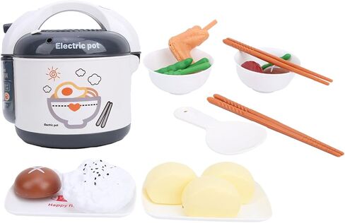لعبة طبخ الأرز للأطفال، محاكاة الصوت، مجموعة أدوات طبخ المطبخ البلاستيكية للأطفال، مجموعة كاملة باللون الرمادي مع أطباق أوعية مغرفة الأرز والمواد الغذائية in Kuwait