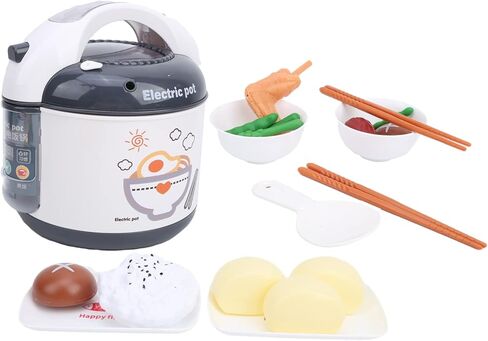 لعبة طبخ الأرز للأطفال، محاكاة الصوت، مجموعة أدوات طبخ المطبخ البلاستيكية للأطفال، مجموعة كاملة باللون الرمادي مع أطباق أوعية مغرفة الأرز والمواد الغذائية in Kuwait