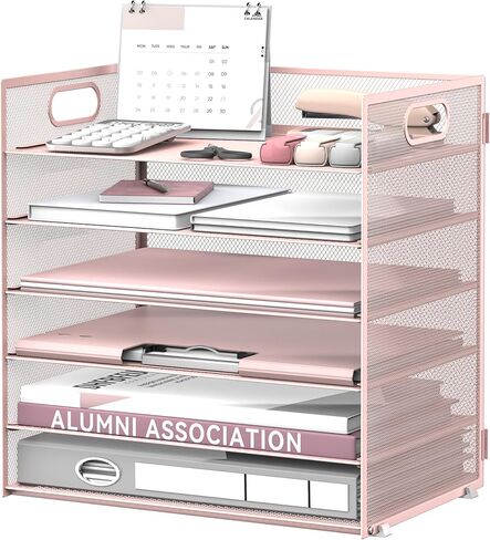 Daltack 6 Tier Paper Organizer for Desk, Paper Letter Tray Organizer for Desks, Mesh Desk File Organizers with Handle for Office, Home, School, Black in Kuwait