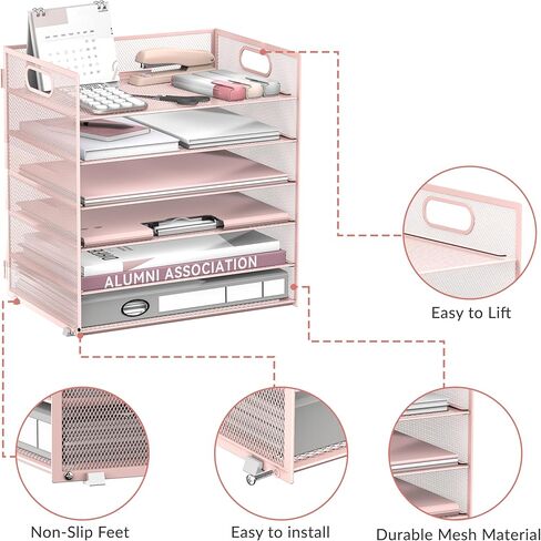 Daltack 6 Tier Paper Organizer for Desk, Paper Letter Tray Organizer for Desks, Mesh Desk File Organizers with Handle for Office, Home, School, Black in Kuwait