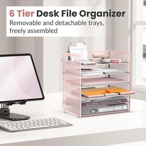 Daltack 6 Tier Paper Organizer for Desk, Paper Letter Tray Organizer for Desks, Mesh Desk File Organizers with Handle for Office, Home, School, Black in Kuwait