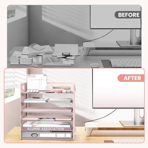 Daltack 6 Tier Paper Organizer for Desk, Paper Letter Tray Organizer for Desks, Mesh Desk File Organizers with Handle for Office, Home, School, Black in Kuwait