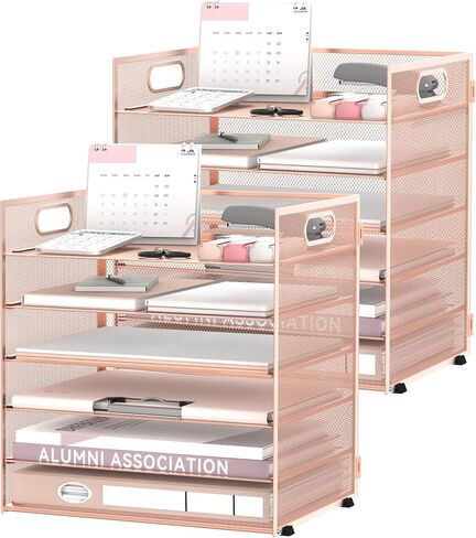 Daltack 6 Tier Paper Organizer for Desk, Paper Letter Tray Organizer for Desks, Mesh Desk File Organizers with Handle for Office, Home, School, Black in Kuwait