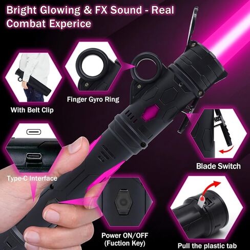 سيف مضيء للأطفال، مجموعة سيوف مضيئة LED مع 25 لونًا من الأضواء الإلكترونية المتغيرة وصوت FX لحفلات الهالوين من Galaxy War Fighter Warriors (مع مشبك حزام) in Kuwait