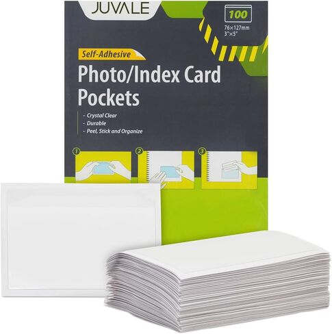 Juvale 100-Pack Clear Business Card Pockets Holders 3.75x2 In, Self-Adhesive Side Load Plastic Protector, Sleeves Labels, Bulk Set for Storage, Organization, Labeling Bins, Folders, and Files in Kuwait