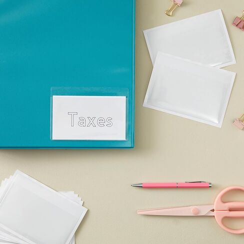 Juvale 100-Pack Clear Business Card Pockets Holders 3.75x2 In, Self-Adhesive Side Load Plastic Protector, Sleeves Labels, Bulk Set for Storage, Organization, Labeling Bins, Folders, and Files in Kuwait