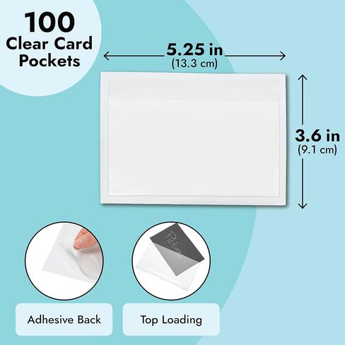 Juvale 100-Pack Clear Business Card Pockets Holders 3.75x2 In, Self-Adhesive Side Load Plastic Protector, Sleeves Labels, Bulk Set for Storage, Organization, Labeling Bins, Folders, and Files in Kuwait