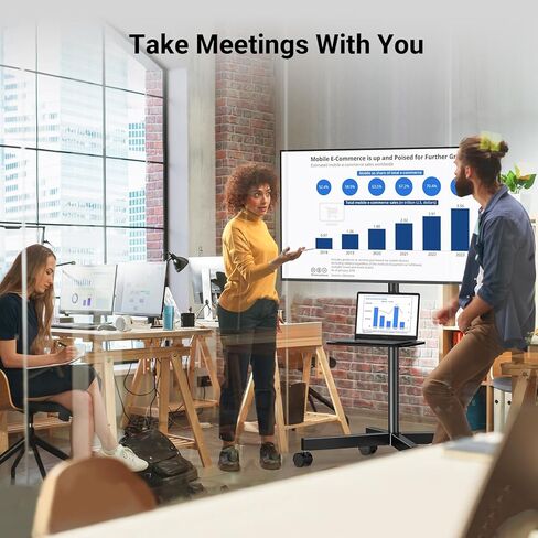 PERLESMITH Mobile TV Stand on Wheels for 32-75 Inch Flat/Curved Panel Screens TVs Height Adjustable Floor Trolley Stand Holds up to 99lbs Tilt Rolling TV Cart with Shelf Max VESA 600x400mm - PSTVMC03 in Kuwait