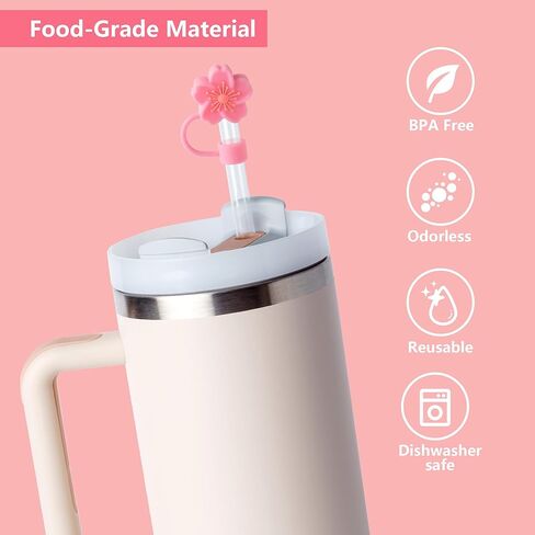 8Pcs Silicone Red Christmas Straw Covers Cap for Stanley Cup 30&40 Oz Cup, Reusable Straw Toppers for Stanley Cup Accessories Tumbler with Handle for Water Bottle in Saudi Arabia